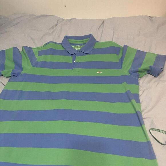 Vineyard Vines Men’s XL Slim Fit Polo Blue And Green Stripe - Picture 4 of 9